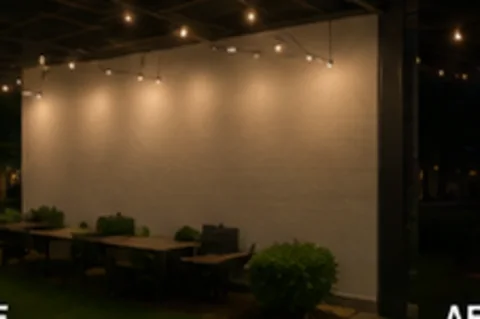 Blank wall before projection — Eat. Drink. Unwind.