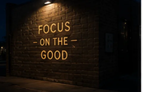 Focus on the Good projected on the wall in light
