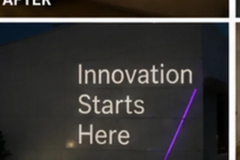 Innovation Starts Here projected on the wall in light