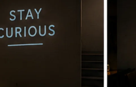 Stay Curious projected on the wall in light
