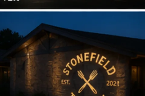 Stonefield Tavern projected on the wall in light
