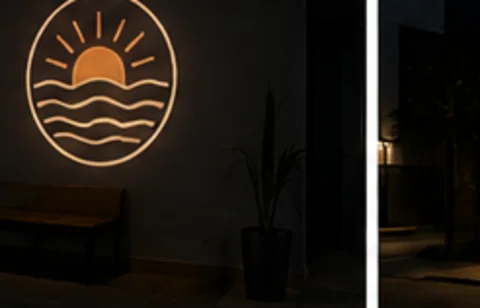 Sunrise Badge projected on the wall in light