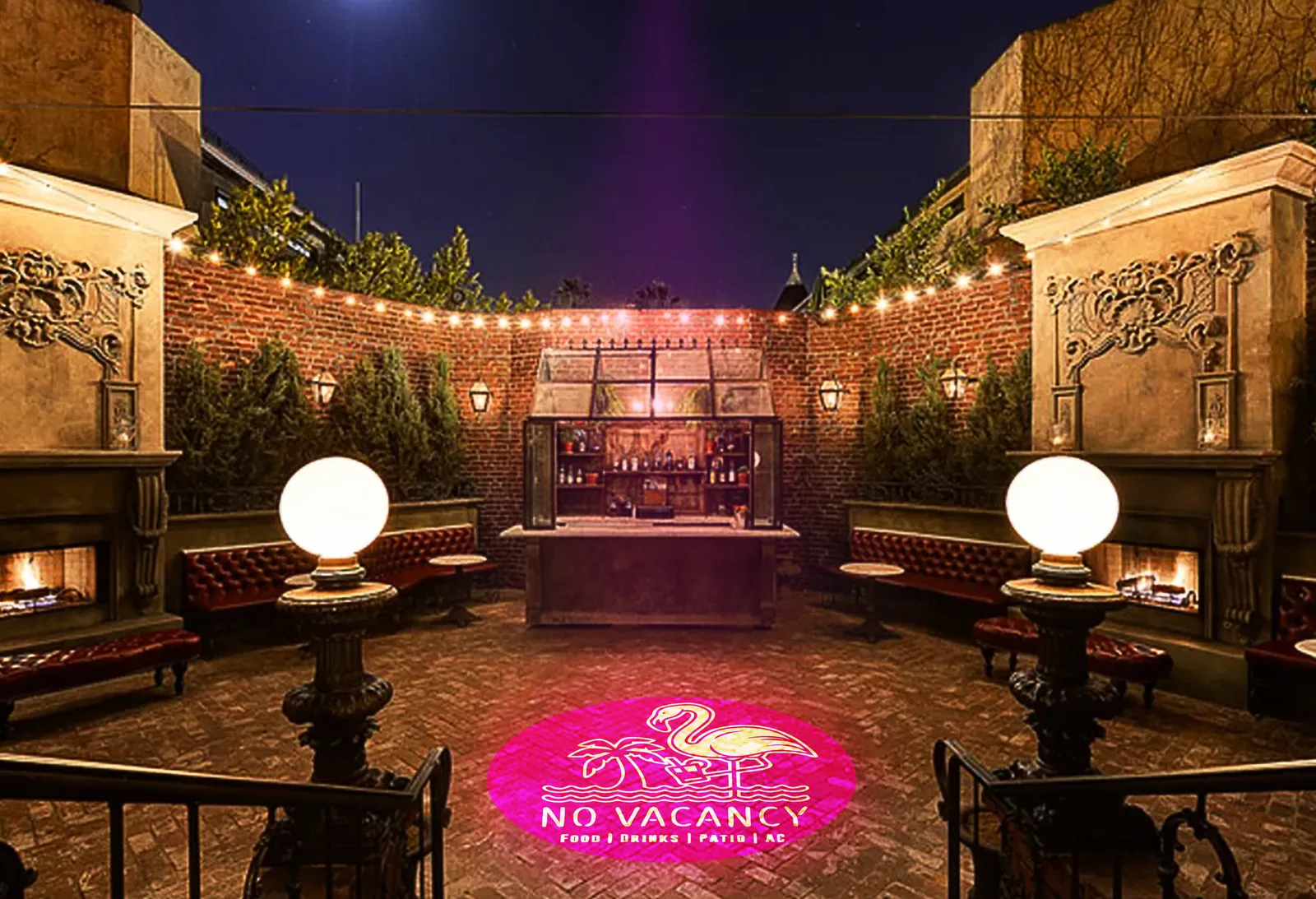 Restaurant patio logo at night — Dark setting