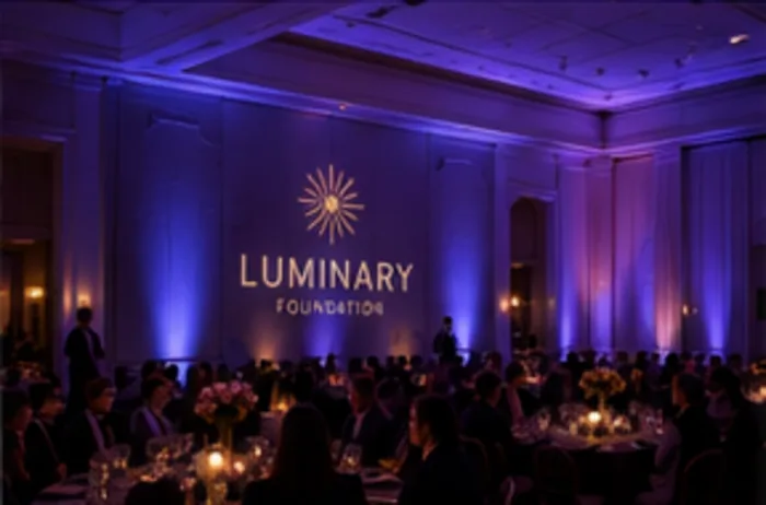 Event branding projected on a feature wall — Infinity Projectors