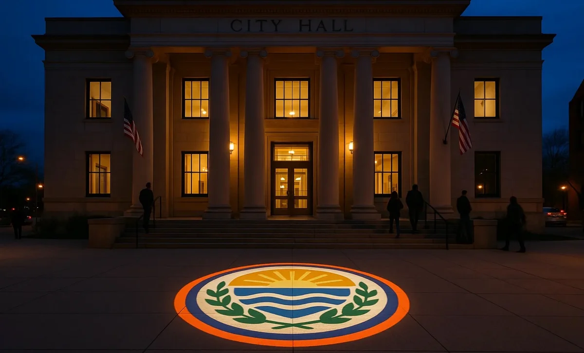Civic seal on a government building — Infinity gobo logo projection