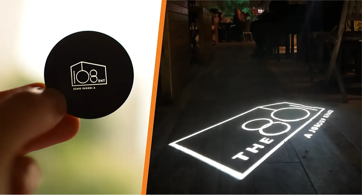 Custom Gobo Disc Patio Logo — real logo projection install