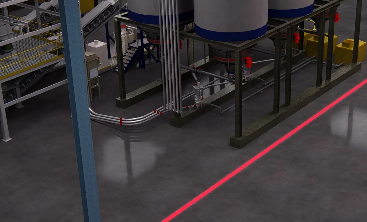Laser guide lines on a warehouse aisle — Infinity gobo logo projection