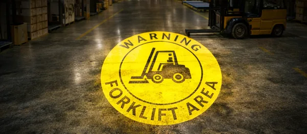 Warning: forklift area sign projected on the floor