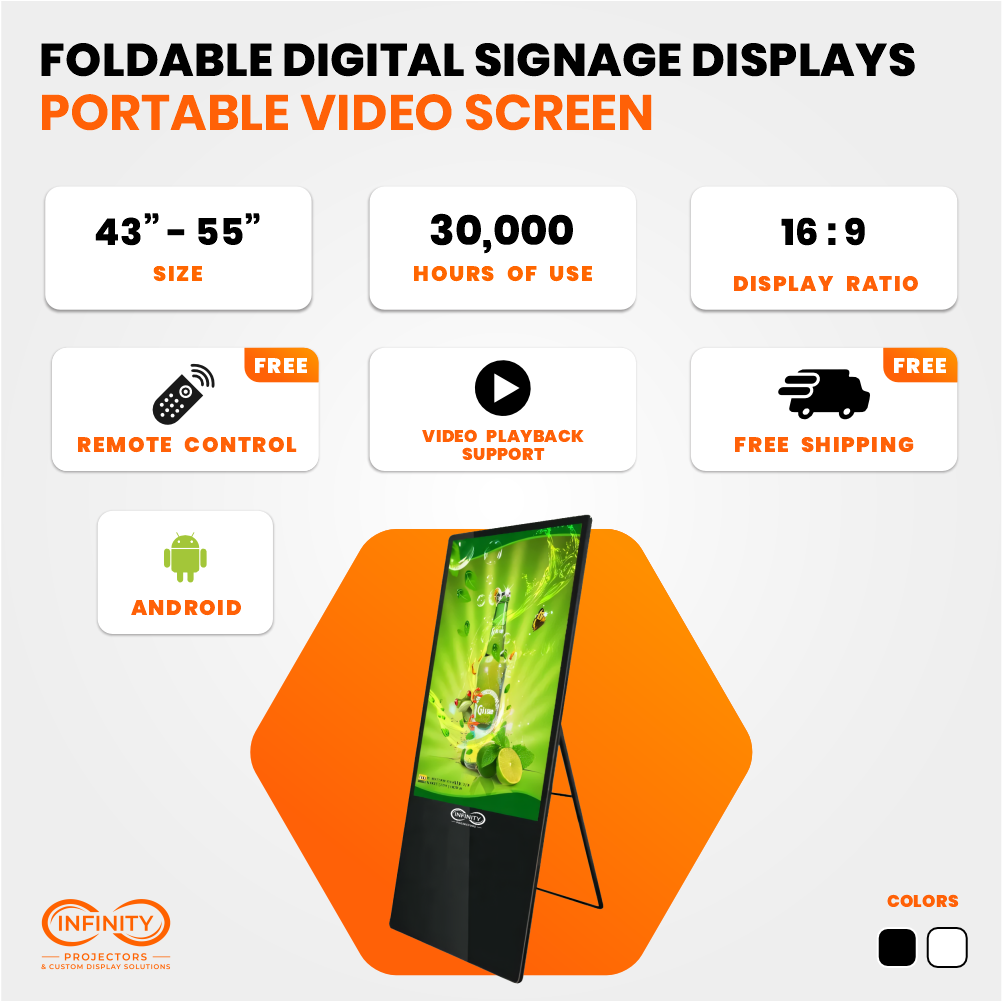 Foldable Digital Signage Displays 43"-55" Portable Video Screens
