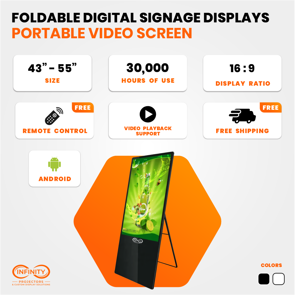 Foldable Digital Signage Displays 43"-55" Portable Video Screens