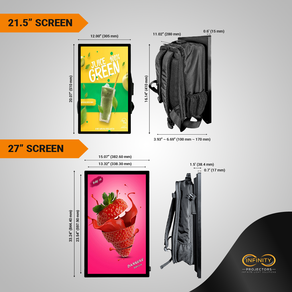 Mobile LED Video Backpacks | 21.5" & 27" Screen With Android