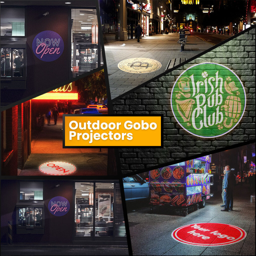 Outdoor gobo projectors rotating logo